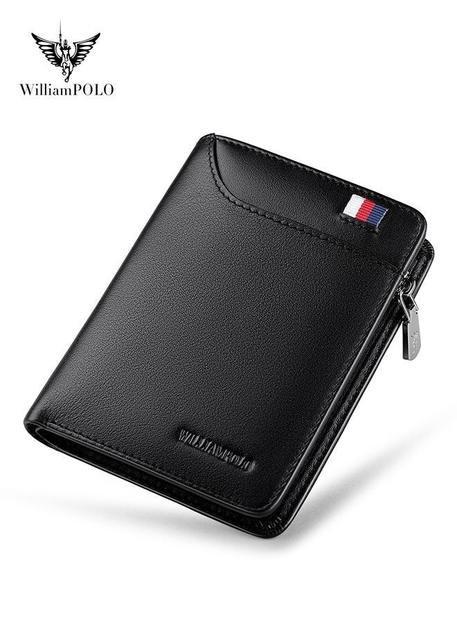 William Polo Men's Wallet, Premium Genuine Leather Wallet, Soft Genuine Leather Men's Wallet, Short Style, The Best Gift for Men - Black